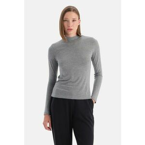 Bluza uni slim fit cu guler scurt - Gri deschis melange imagine