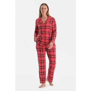 Pijama in carouri cu talie inalta - Rosu imagine
