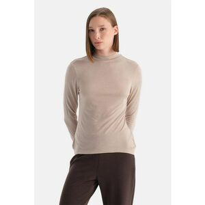 Bluza uni slim fit cu guler scurt - Bej melange imagine