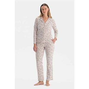 Pijama lunga cu animal print - Gri deschis/Roz pal imagine