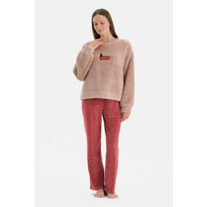 Pijama din teddy in carouri - Rosu/Maro deschis imagine