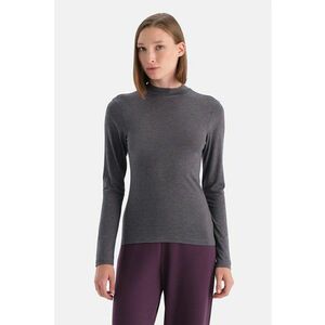 Bluza uni slim fit cu guler scurt - Gri inchis melange imagine