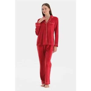 Pijama regular fit cu model uni - Rosu imagine