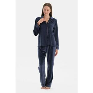Pijama lejera catifelata cu snur - Bleumarin imagine