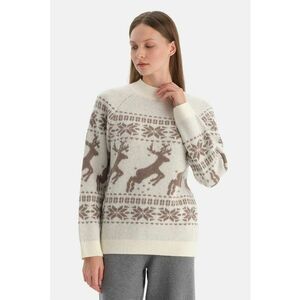 Pulover cu tematica de Craciun si maneci raglan - Maro/Alb murdar imagine