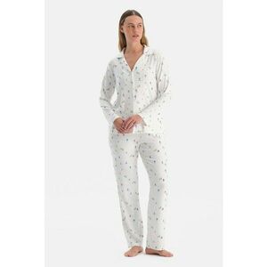Pijama cu model - decolteu in V si buzunare - Alb imagine