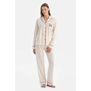 Pijama din amestec de modal cu buline - Crem imagine