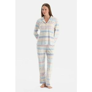 Pijama lunga cu model de Craciun - Alb murdar/Albastru deschis imagine