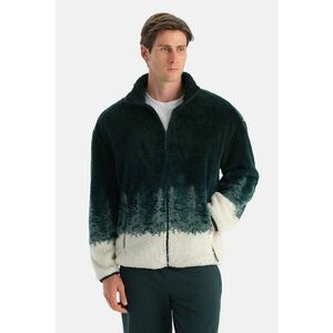 Bluza de trening din material teddy cu fermoar - Alb fildes/Verde englez imagine