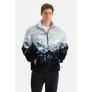 Bluza de trening din material teddy cu fermoar - Alb/Gri cenusiu/Bleumarin imagine