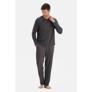 Pijama cu imprimeu grafic si pantaloni lungi - Alb/Gri inchis imagine