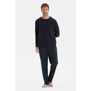 Pijama in carouri cu pantaloni lungi - Albastru ultramarin/Verde englez imagine