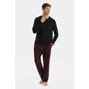 Pijama cu decolteu henley - Visiniu/Negru imagine