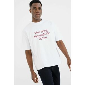Tricou de bumbac cu imprimeu text - Visiniu/Alb optic imagine
