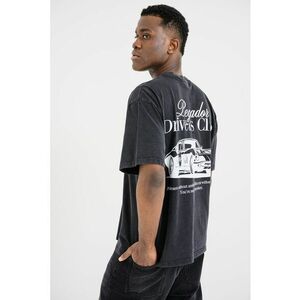 Tricou cu decolteu la baza gatului si imprimeu grafic - Gri inchis imagine