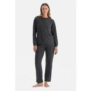 Pijama cu decolteu la baza gatului si model - Gri antracit imagine