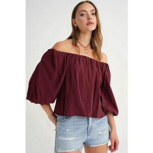 Bluza dama HiCCUP - guler Madonna - detaliu cu volane - burgundy - textil - Visiniu imagine