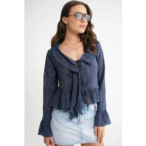 Bluza dama - HiCCUP - volane - decolteu in V - tul - Albastru marin imagine