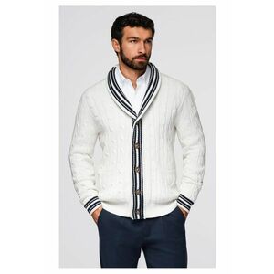 Cardigan cu nasturi si model torsade - Alb imagine