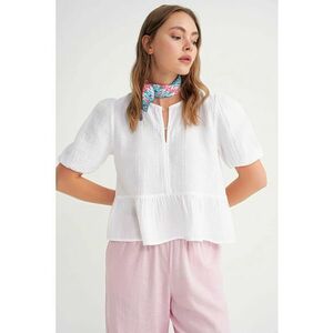 Bluza dama HiCCUP texturata din muselina - guler rotund - alb - Alb imagine