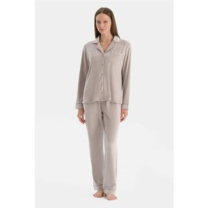 Pijama regular fit cu model uni - Gri deschis imagine
