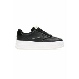 Pantofi sport flatform de piele si piele ecologica - Negru imagine