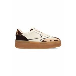 Pantofi sport de piele si piele cu par scurt cu model - Maro inchis/Bej deschis imagine