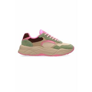 Pantofi sport wedge cu garnituri de piele intoarsa - Maro inchis/Roz/Verde feriga imagine
