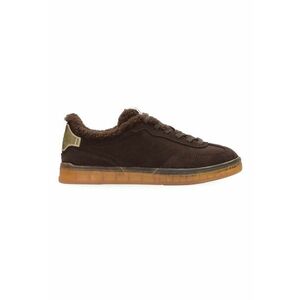Pantofi sport low-cut de piele si lana - Auriu/Maro inchis imagine