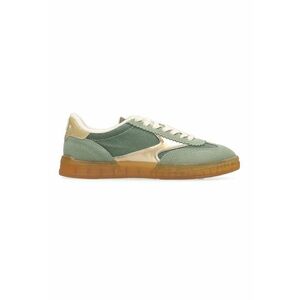 Pantofi sport cu talpa plata si garnituri de piele intoarsa - Auriu/Verde feriga imagine