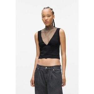 Top crop cu segment din plasa - Negru imagine