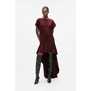 Rochie asimetrica din satin - Visiniu imagine