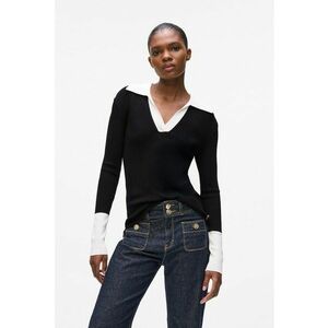 Pulover cu guler contrastant - Alb/Negru imagine