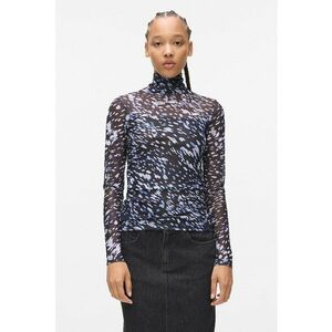 Bluza semitransparenta cu guler inalt si model - Alb murdar/Albastru imagine