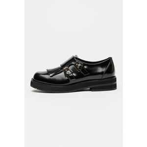 Pantofi loafer de piele cu catarama dubla - Negru imagine