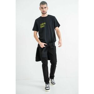 Tricou cu decolteu la baza gatului si logo - Negru/Verde lime imagine