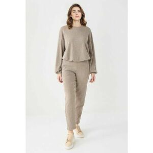 Pantaloni drepti texturati Mink - Bej melange imagine