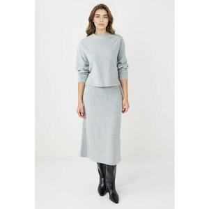 Fusta midi cu model torsade - Gri deschis imagine