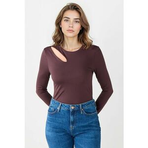 Bluza slim fit cu decupaj - Maro inchis imagine