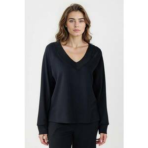 Bluza de trening din amestec de modal cu croiala lejera si decolteu in V - Negru imagine