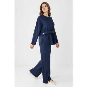 Pantaloni drepti din amestec de modal cu buzunare - Bleumarin imagine
