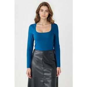 Bluza slim fit cu decolteu patrat - Albastru petrol imagine