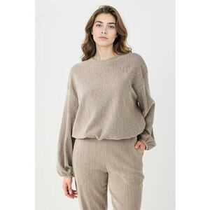 Bluza de trening texturata cu maneci cazute - Bej melange imagine