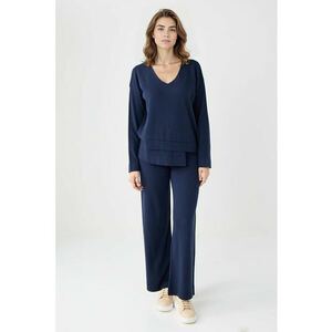Pantaloni cu croiala ampla si talie inalta - Bleumarin imagine