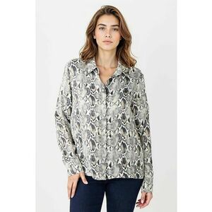 Camasa cu nasturi si animal print - Alb/Gri/Maro taupe imagine