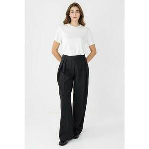 Pantaloni cu croiala ampla - dungi si talie inalta - Negru imagine