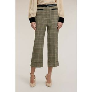 Pantaloni crop cu model in carouri si terminatie pliabila - Negru/Kaki imagine