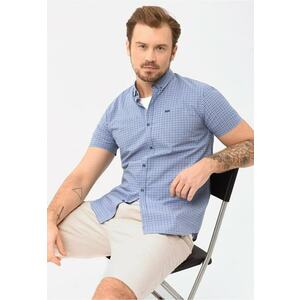 Camasa cu maneci scurte C-Jukan pentru barbati - din bumbac - Albastru cu carouri - Regular Fit imagine