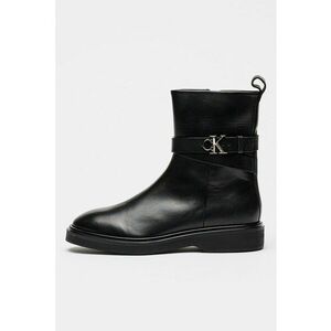 Botine din piele cu logo metalic - Negru imagine
