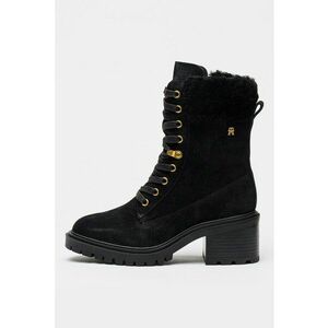 Ghete din piele intoarsa shearling cu toc masiv - Negru imagine